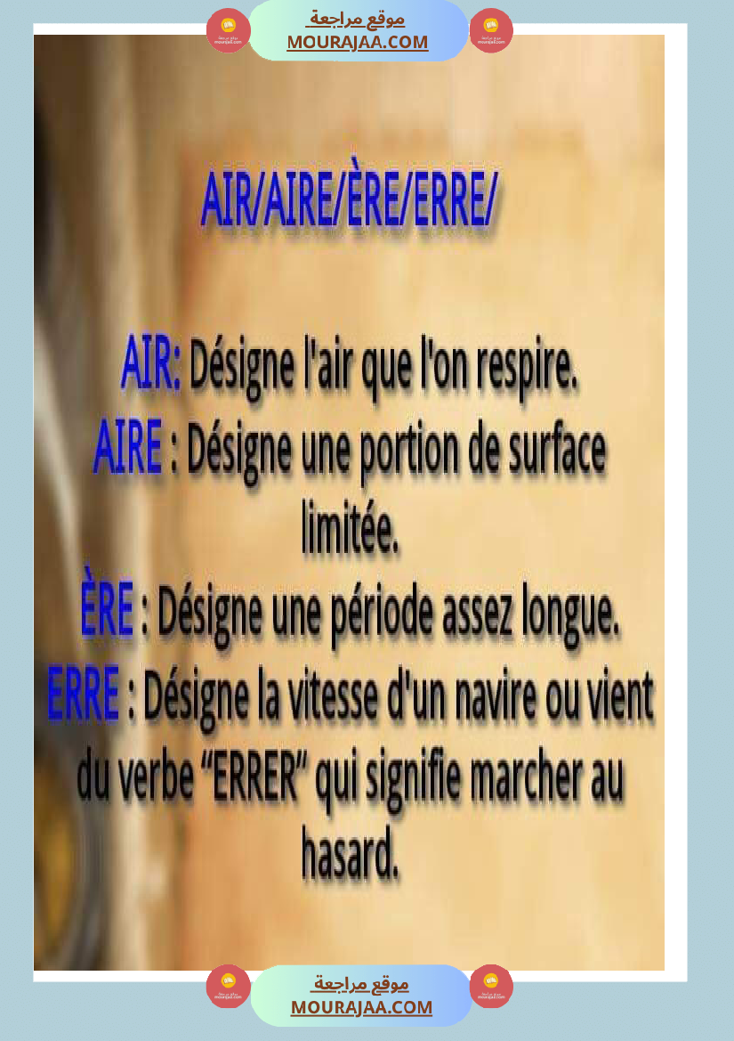 les homophones air aire ere erre