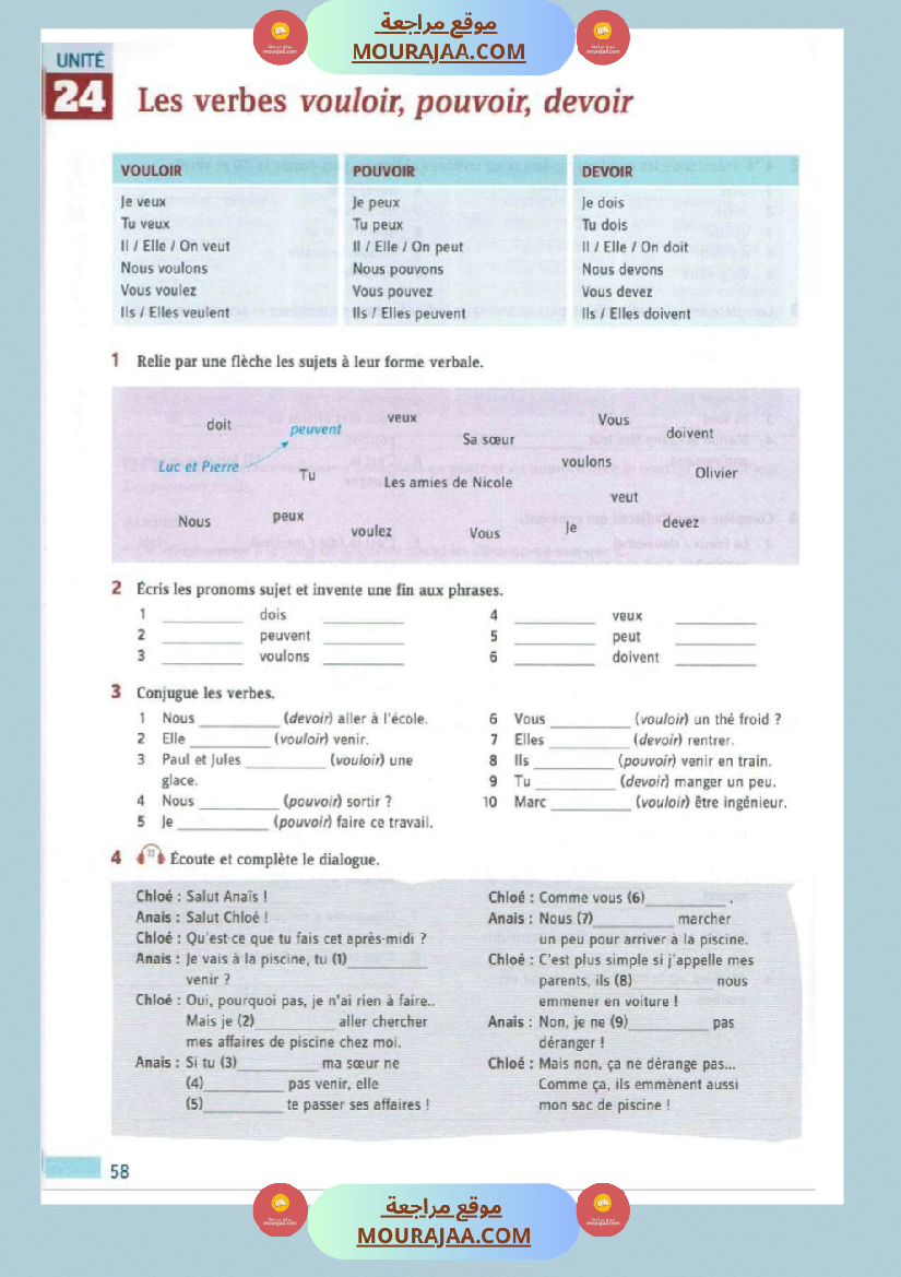 les verbes vouloir pouvoir devoir