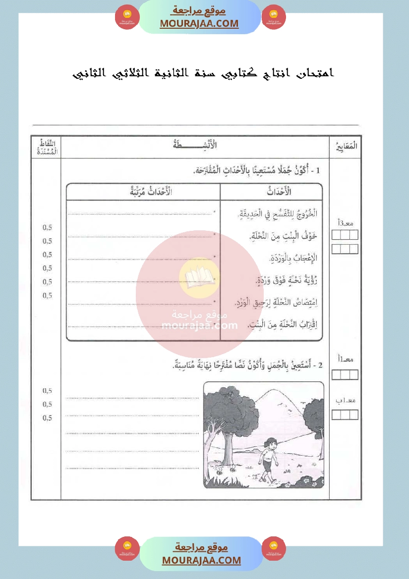 امتحان في الانتاج كتابي سنة الثانية الثلاثي الثاني