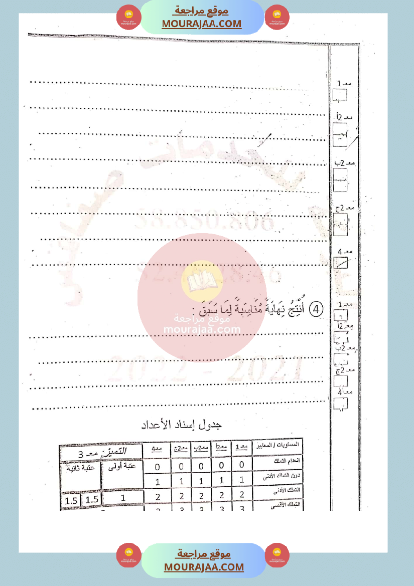 امتحان انتاج كتابي سنة الثالثة الثلاثي الثاني
