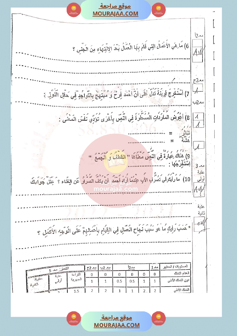 امتحان قراءة سنة الثالثة الثلاثي الثاني