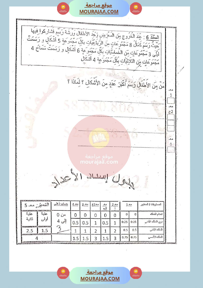 امتحان رياضيات سنة الثالثة الثلاثي الثاني
