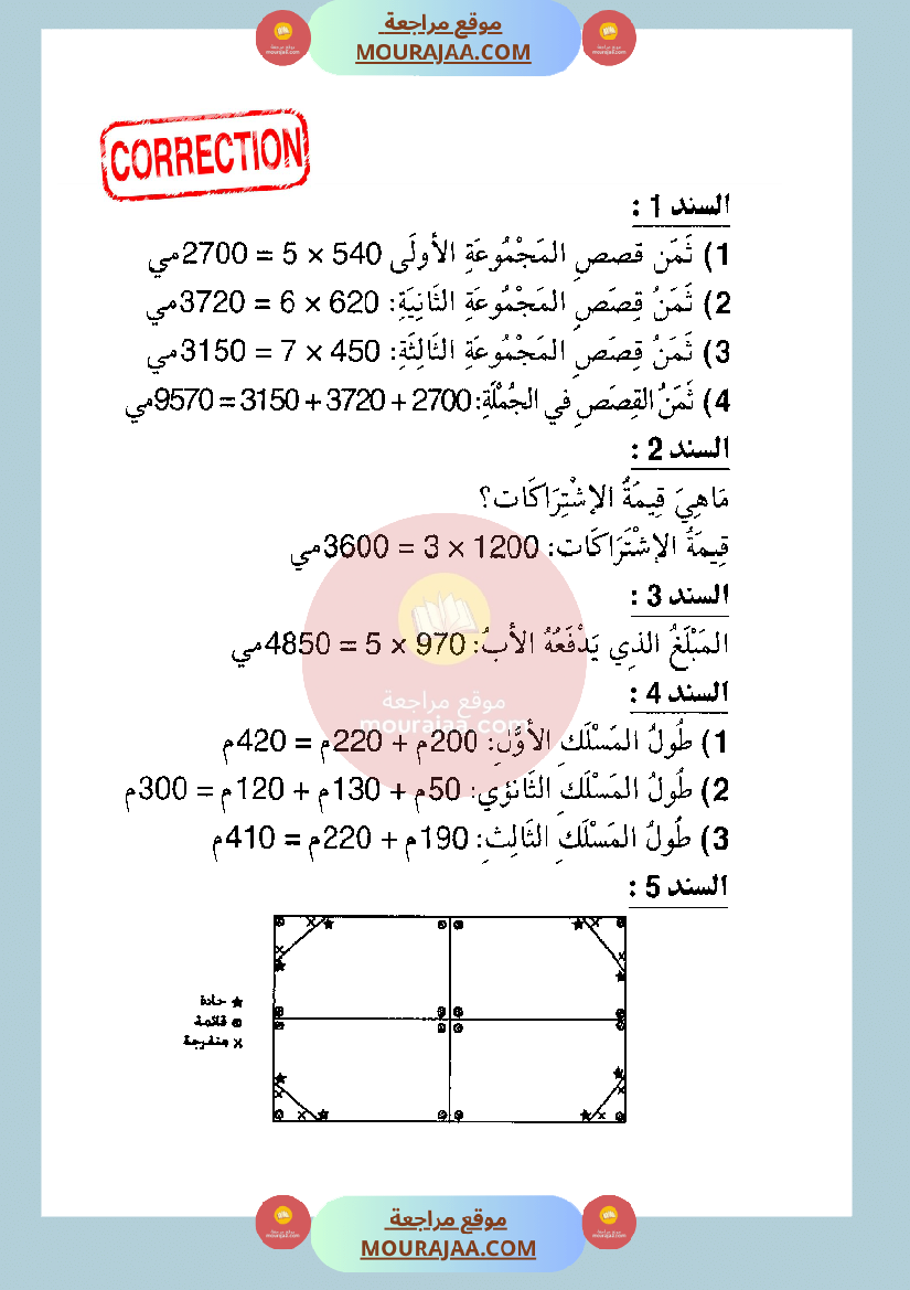 امتحان رياضيات سنة الثالثة الثلاثي الثاني مع الاصلاح