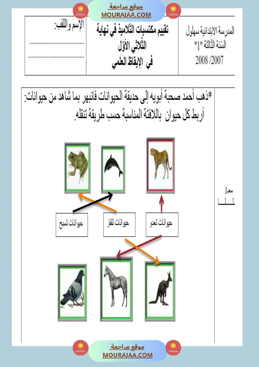 امتحانات السنة الثالثة ايقاظ علمي الثلاثي الاول مع الاصلاح
