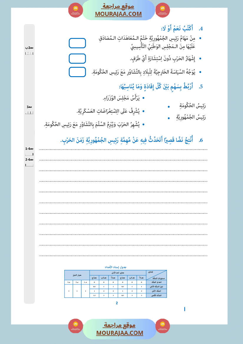 امتحان تربية مدنية سنة السادسة الثلاثي الثاني