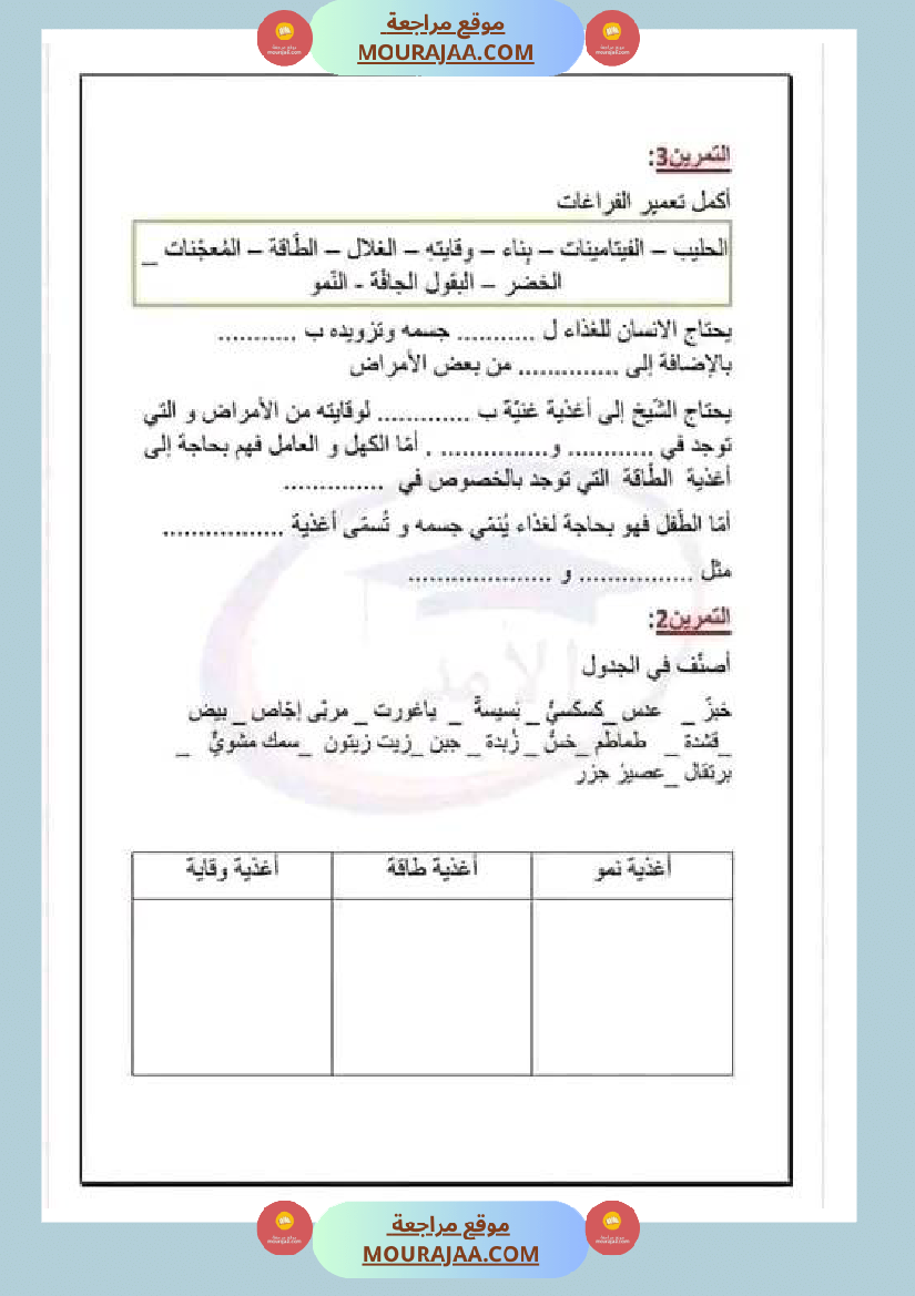 تمارين محور التغذية مع الاصلاح