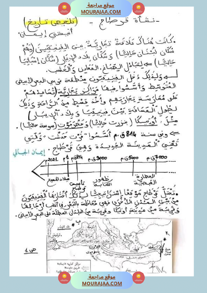سنة خامسة ابتدائي تلخيص دروس التاريخ الثلاثي الثاني
