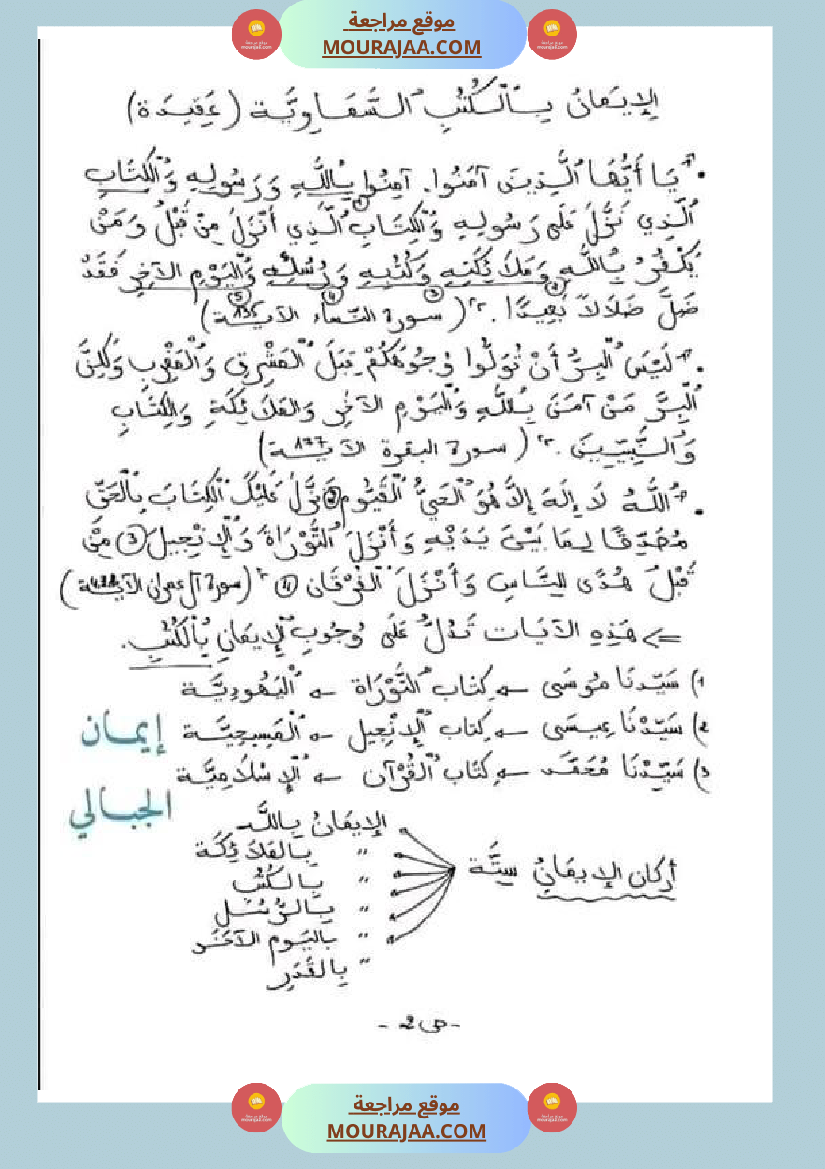 سنة خامسة ابتدائي تلخيص دروس التربية الاسلامية الثلاثي الثاني