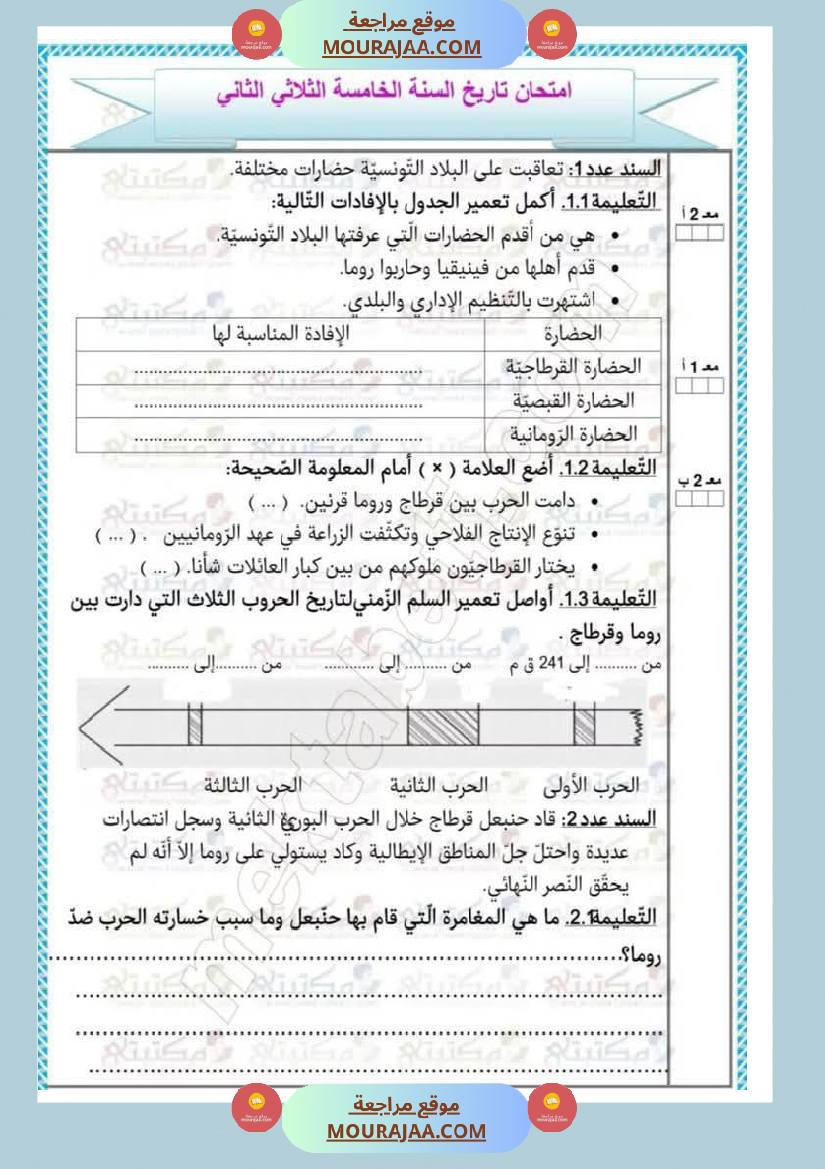 تقييمات في مختلف المواد لأبطال السنة الخامسة مع الإصلاح