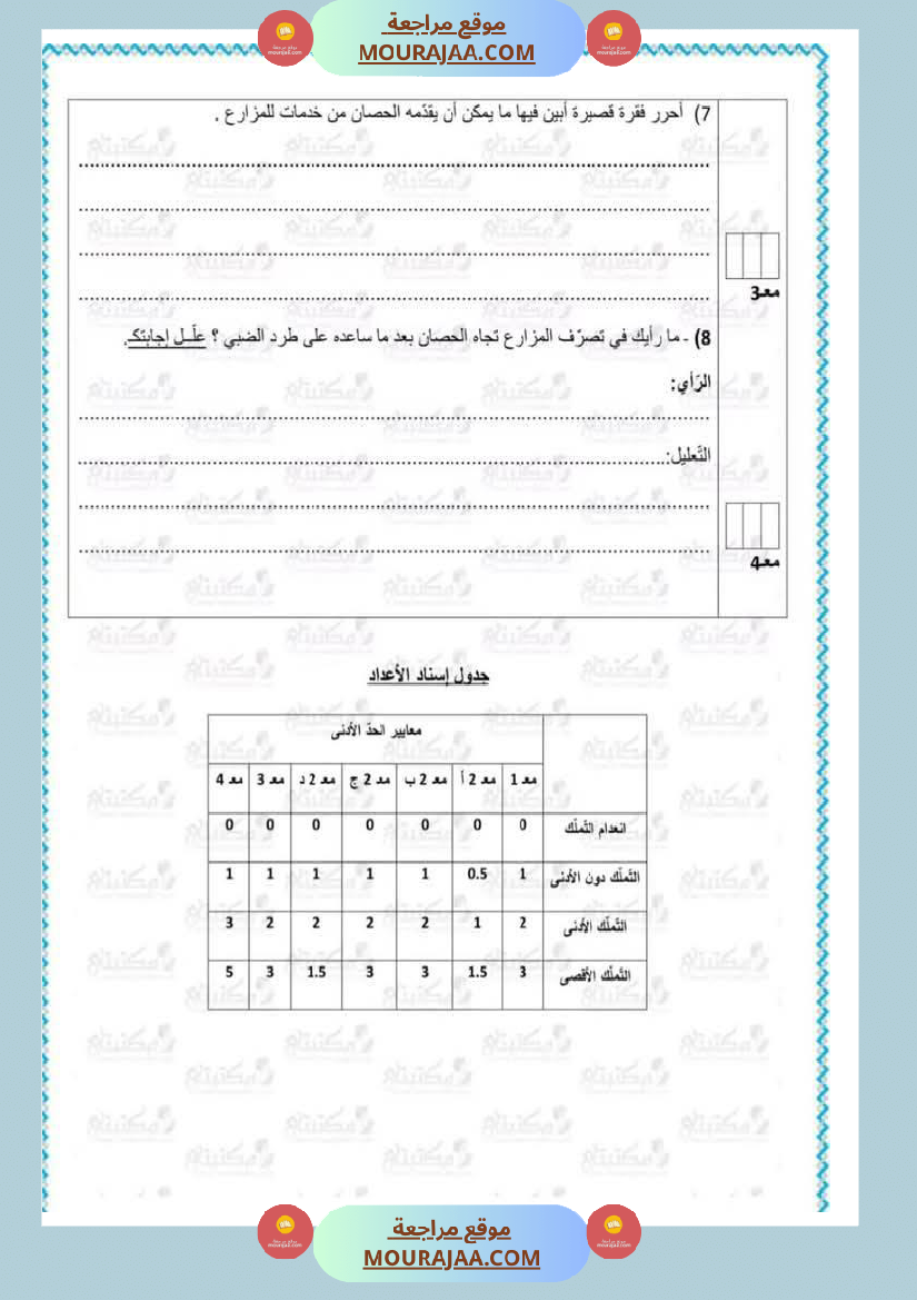 تقييمات في مختلف المواد لأبطال السنة الخامسة مع الإصلاح