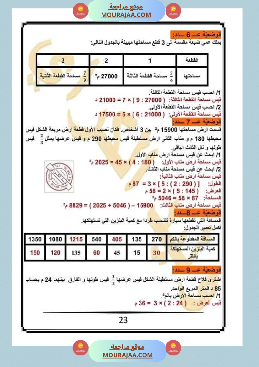 كراس الرياضيات سنة خامسة ابتدائي الثلاثي الثاني مرفقة بالاصلاح
