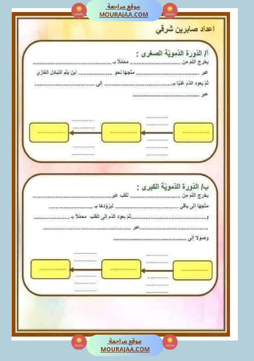 الدورة الدموية الصغرى والدورة الدموية الكبرى والدارة الكهربائية للسنة الخامسة