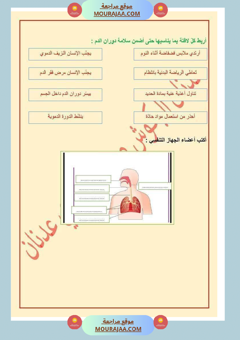الدورة الدموية الصغرى والدورة الدموية الكبرى والدارة الكهربائية للسنة الخامسة