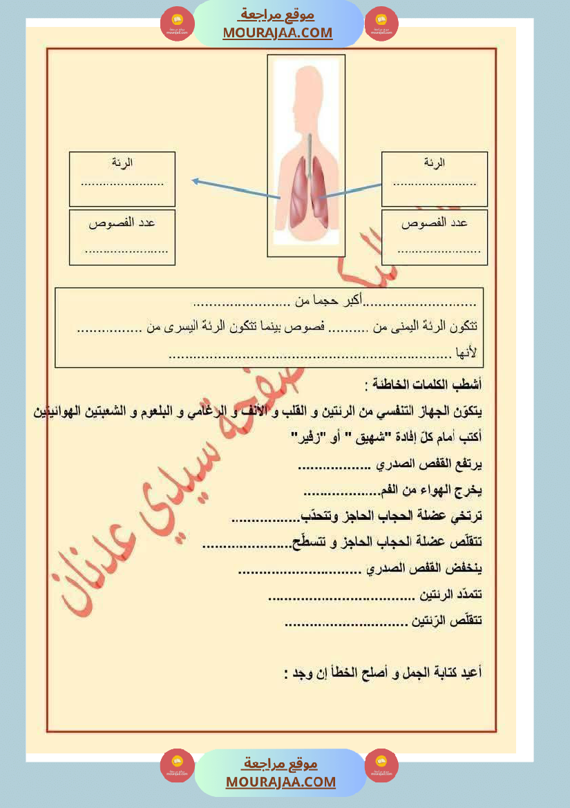 الدورة الدموية الصغرى والدورة الدموية الكبرى والدارة الكهربائية للسنة الخامسة