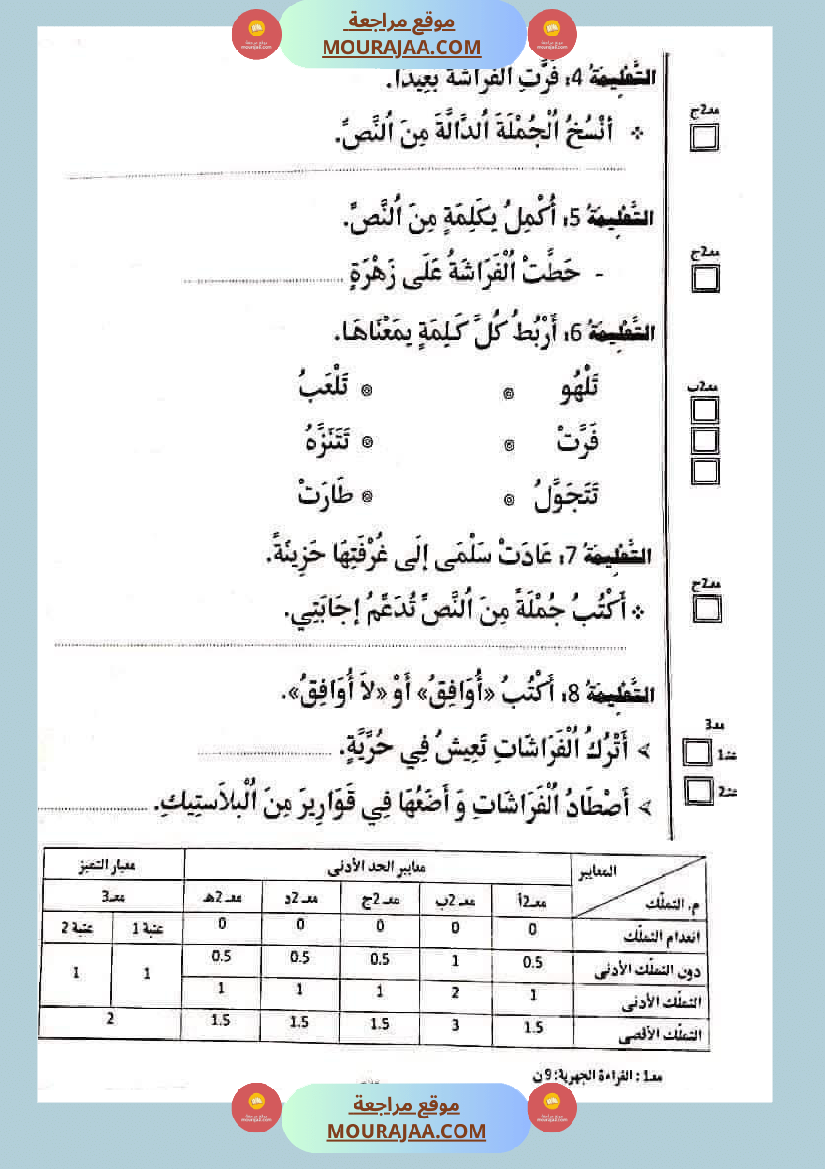 تقييمات في القراءة اءة والفهم لأبطال السنة الأولى