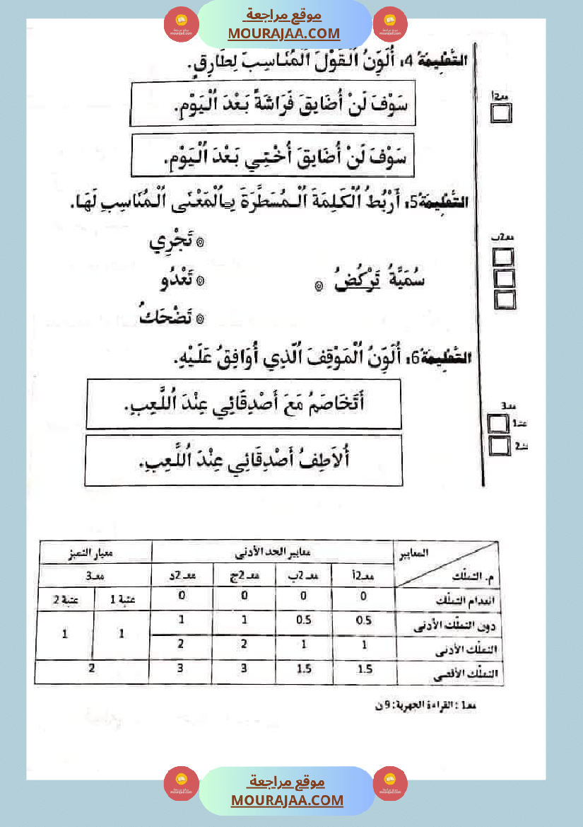 تقييمات في القراءة اءة والفهم لأبطال السنة الأولى