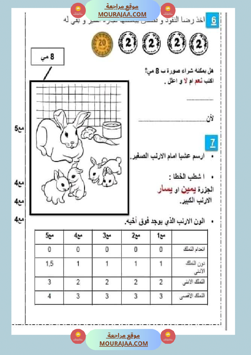 سنة اولى ابتدائي تقييمات الثلاثي الثاني رياضيات إيقاظ علمي قراءة إنتاج كتابي خط و إملاء