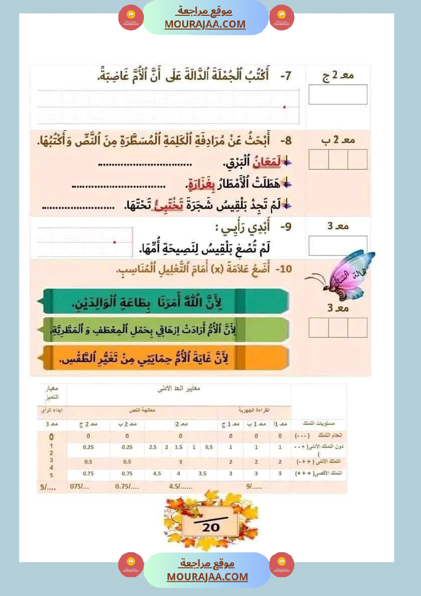 لابطال السنة الأولى تقييم لغة عربية و علوم الثلاثي الثاني الاملاء