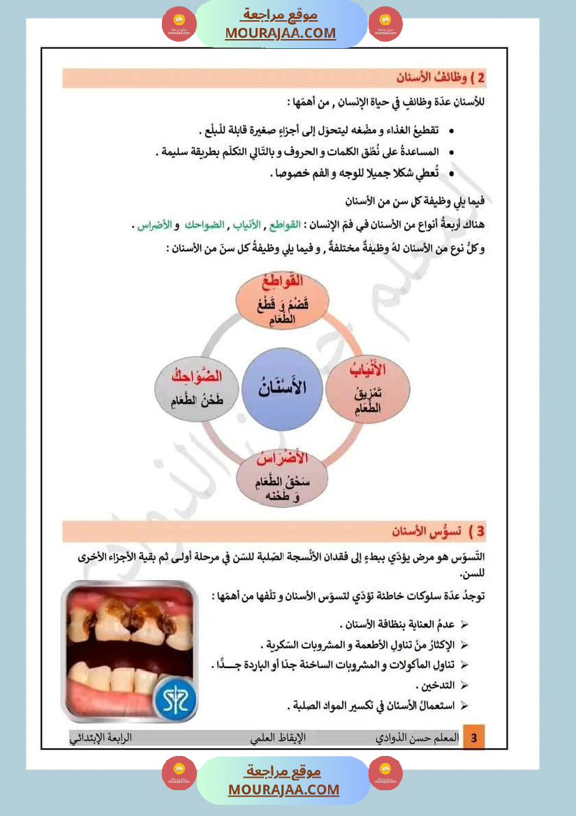 درس الأسنان مع إصلاح التمارين التطبيقية لأبطال السنة الرابعة