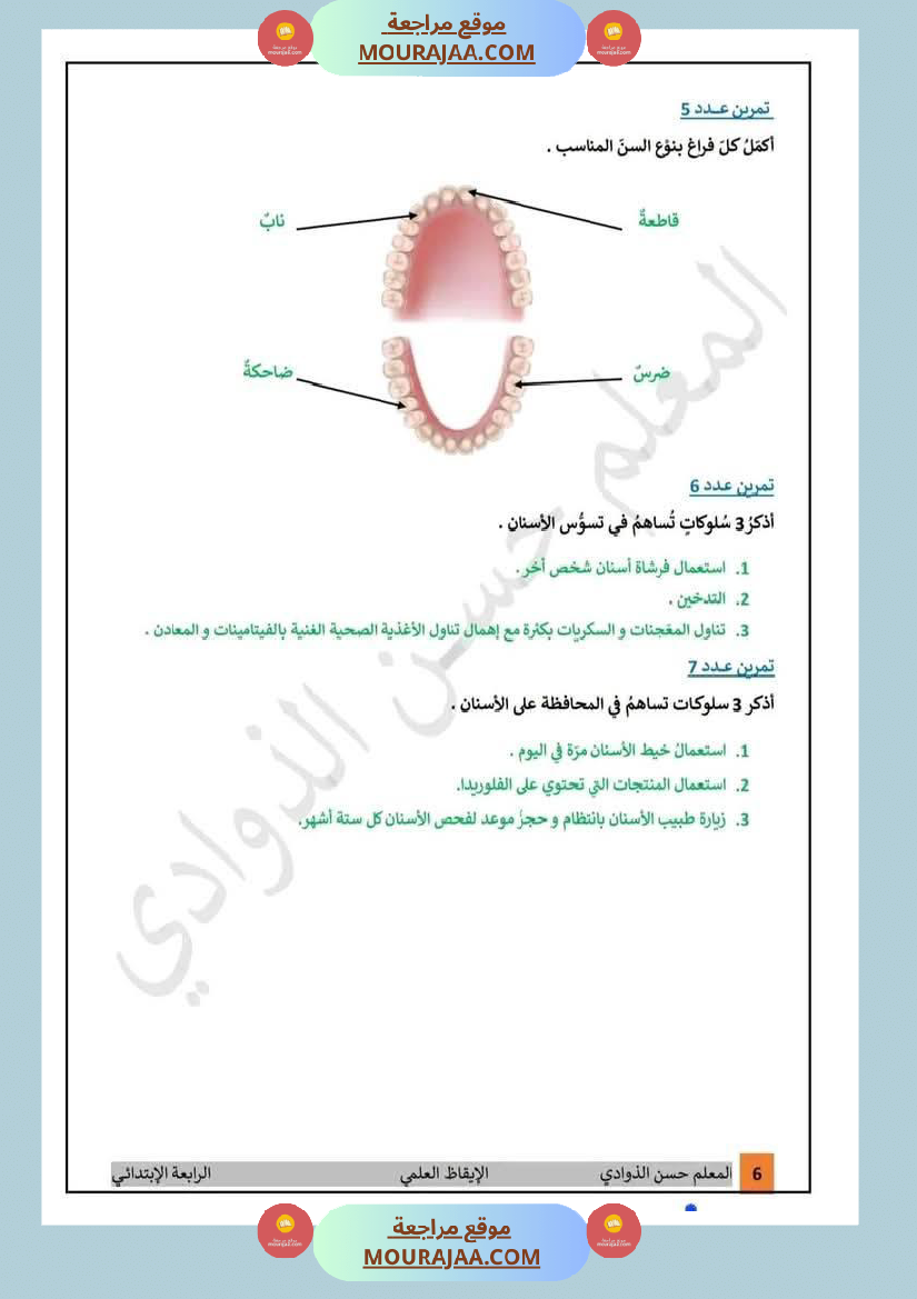 درس الأسنان مع إصلاح التمارين التطبيقية لأبطال السنة الرابعة