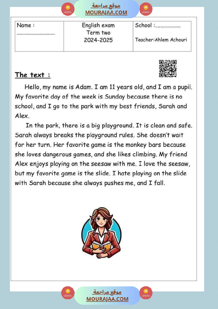 devoir anglais 2tr 6eme