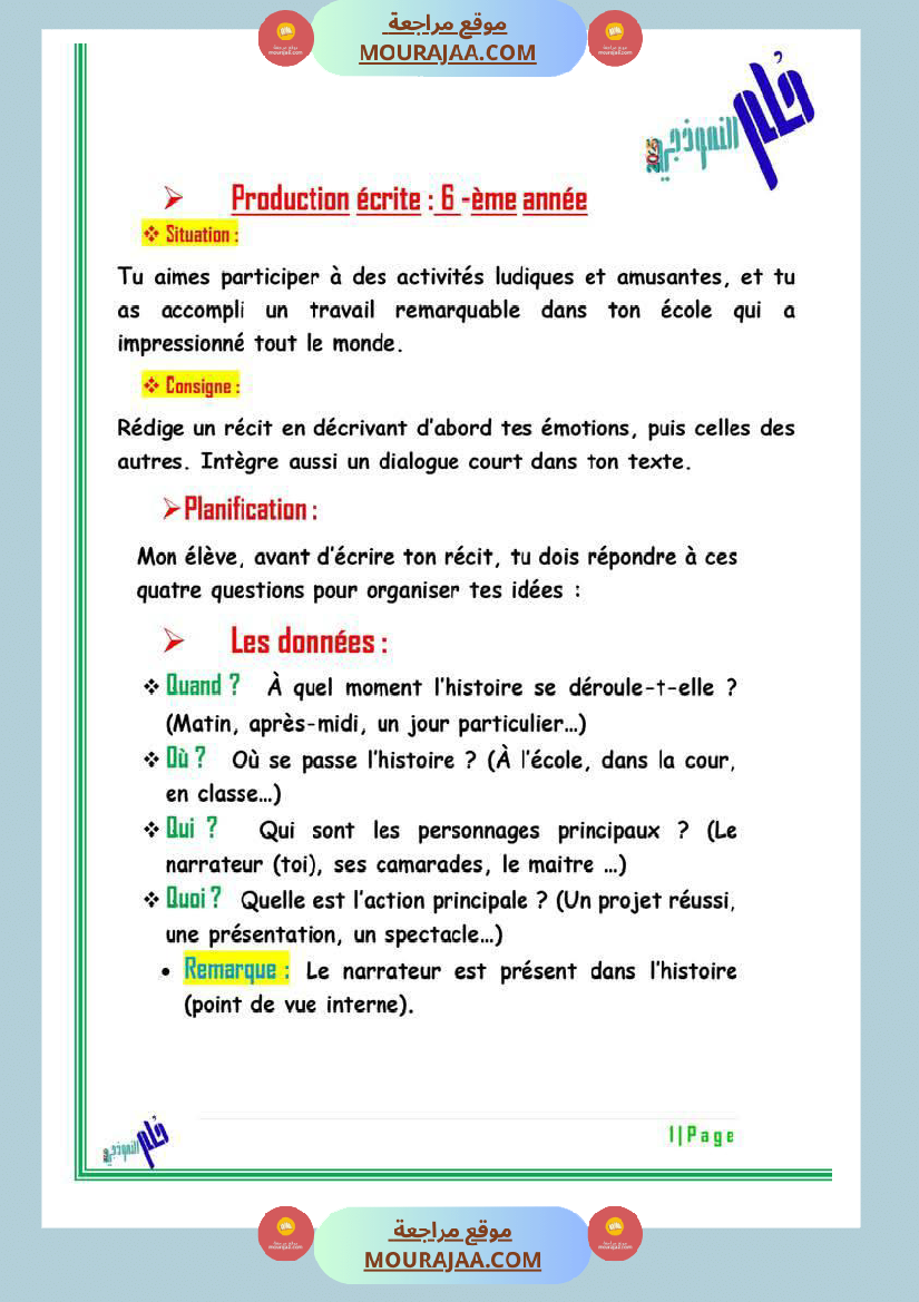 des productions ecrites module 5 6eme