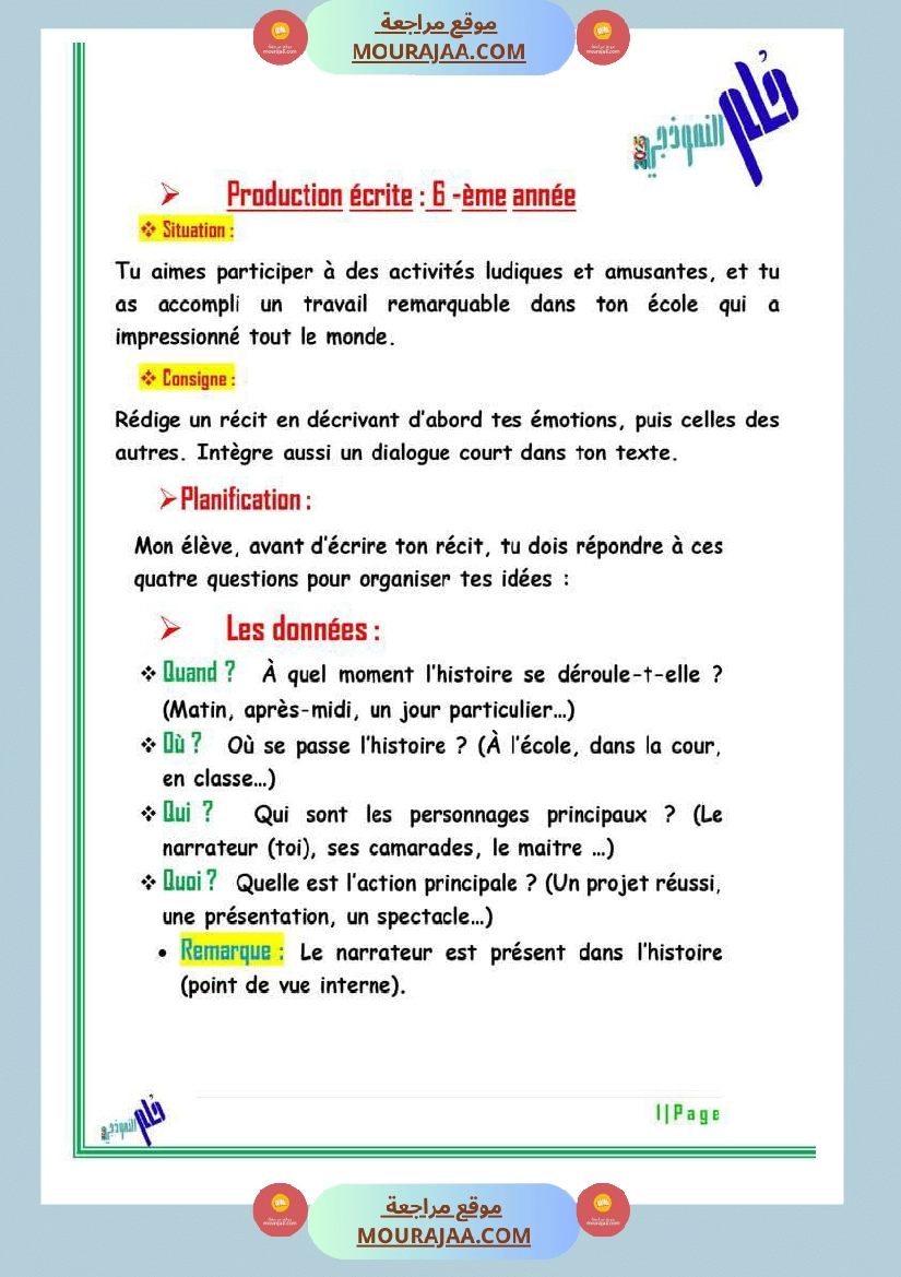 des productions ecrites module 5 6eme
