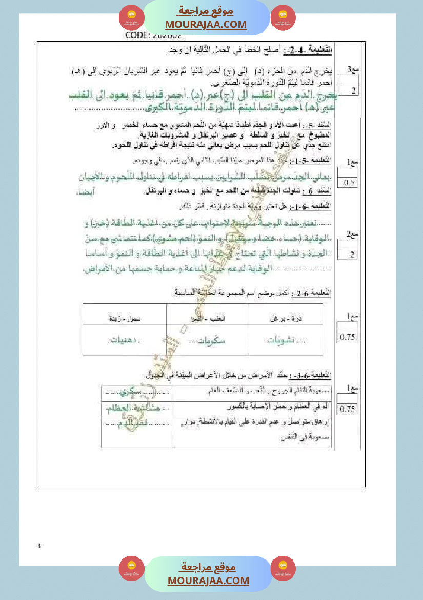 اختبار تقييمي في مادة الايقاظ مع الاصلاح لأبطال السنة السادسة