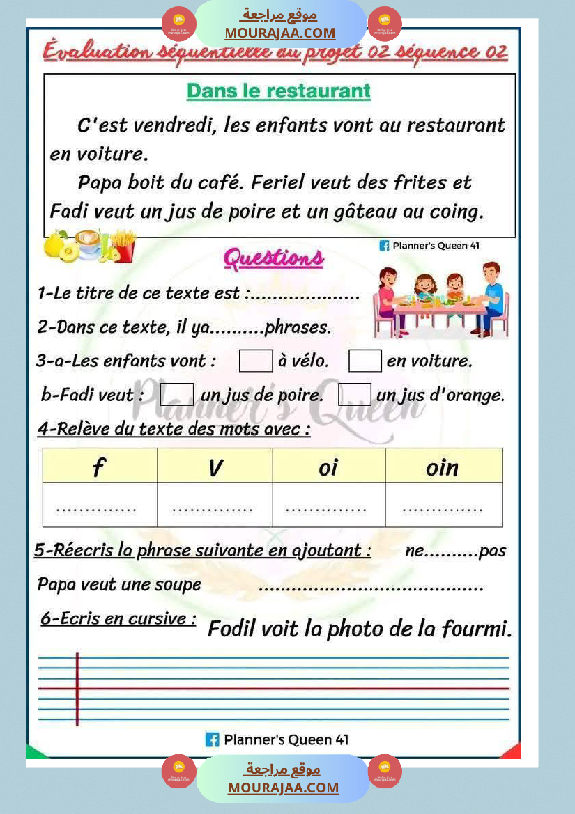 les repas 3eme annee