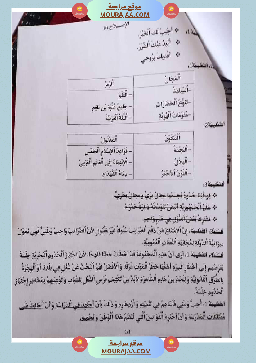 امتحان تربية المدنية سنة خامسة ابتدائي ثلاثي الثالث 