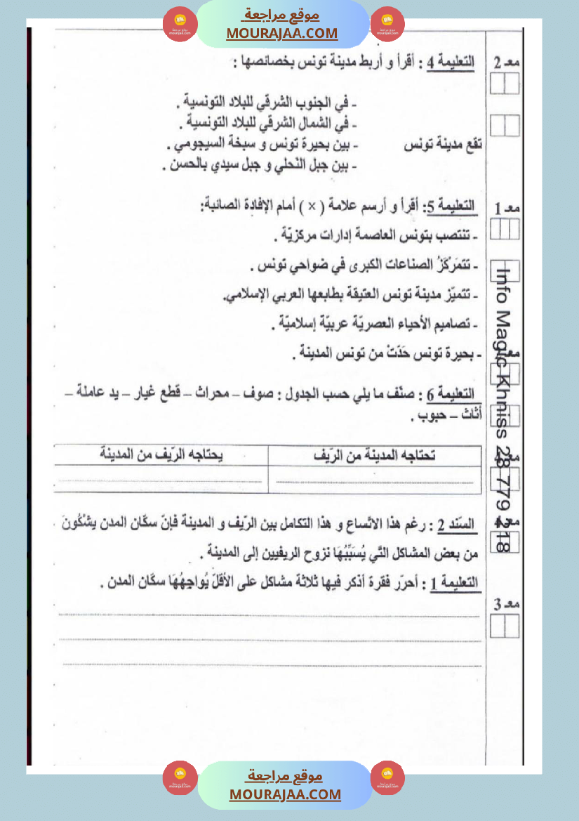 امتحانات جغرافيا سنة خامسة ابتدائي ثلاثي الثالث 