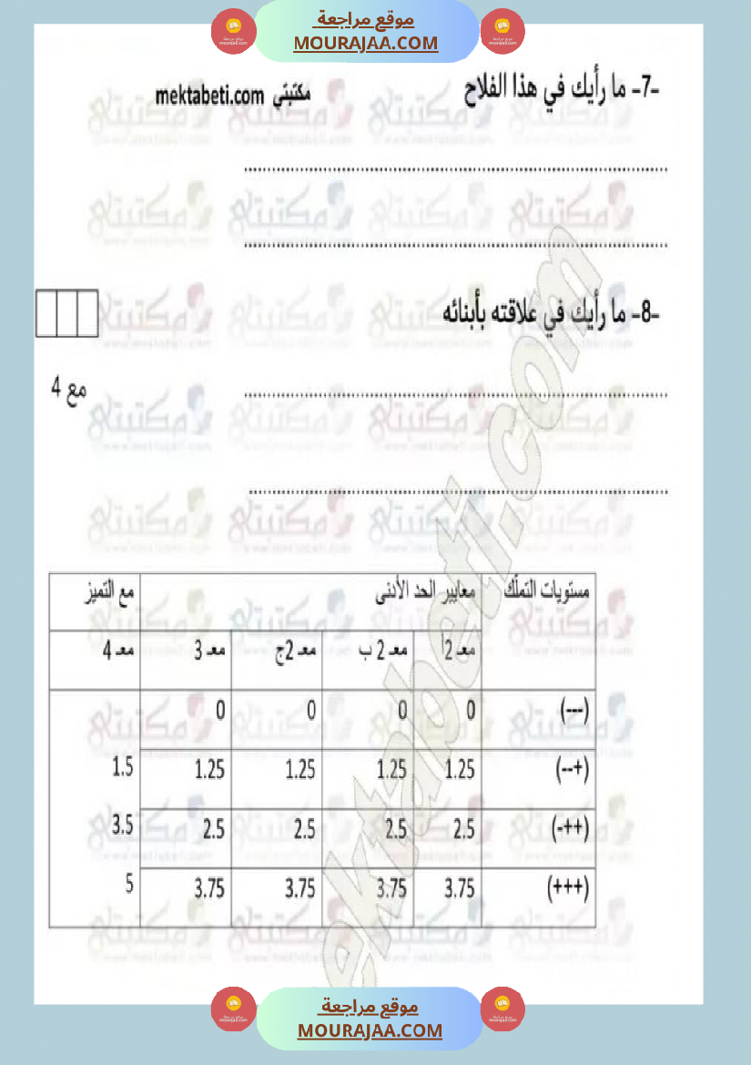 إمتحانات قراءة سنة خامسة ثلاثي الثالث 