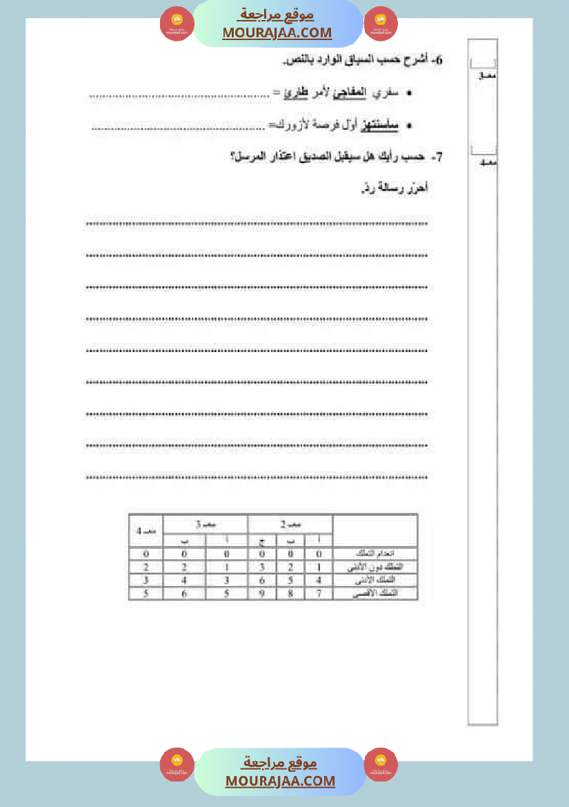 امتحان قراءة سنة خامسة ابتدائي ثلاثي الثالث 