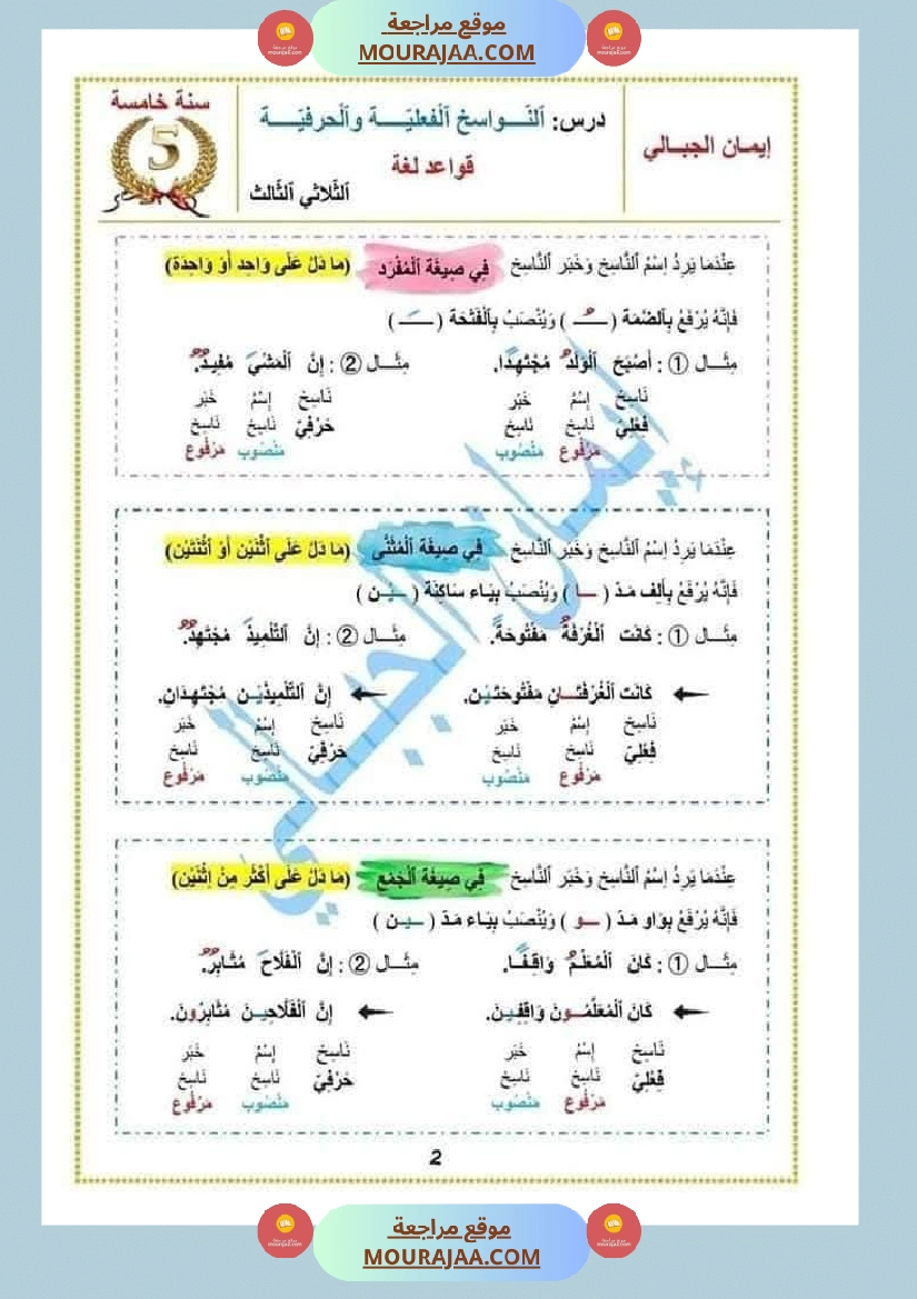 قواعد اللغة سنة الخامسة الثلاثي الثالث