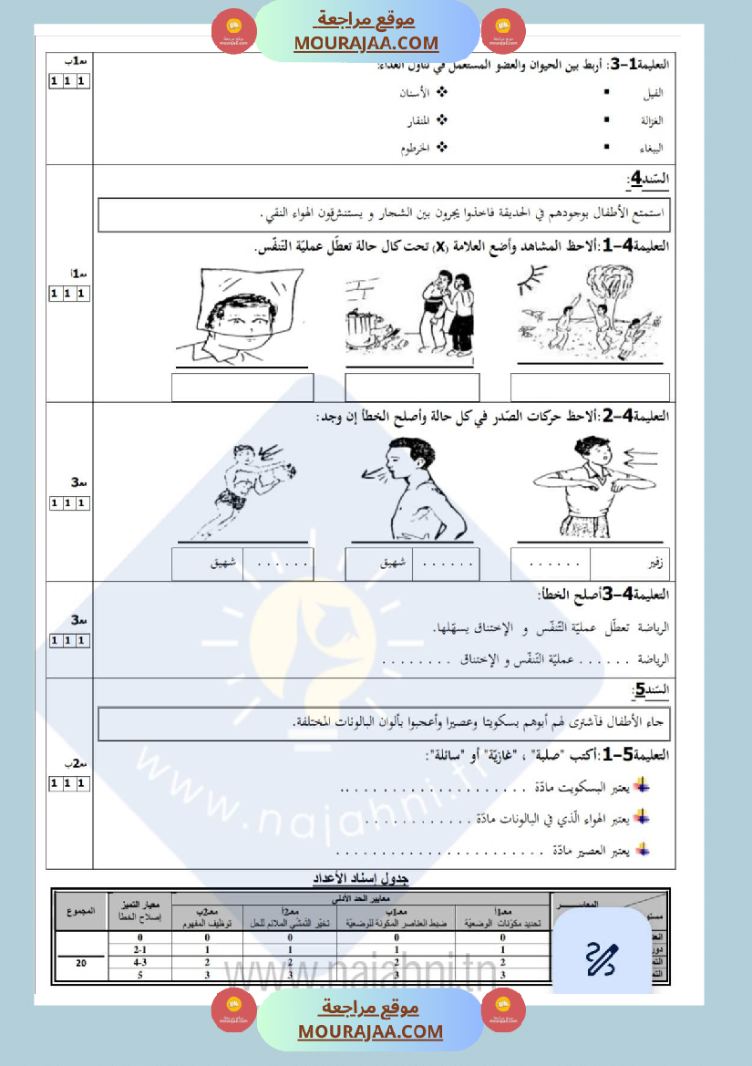 امتحان إيقاظ علمي سنة ثانية ابتدائي ثلاثي الثالث