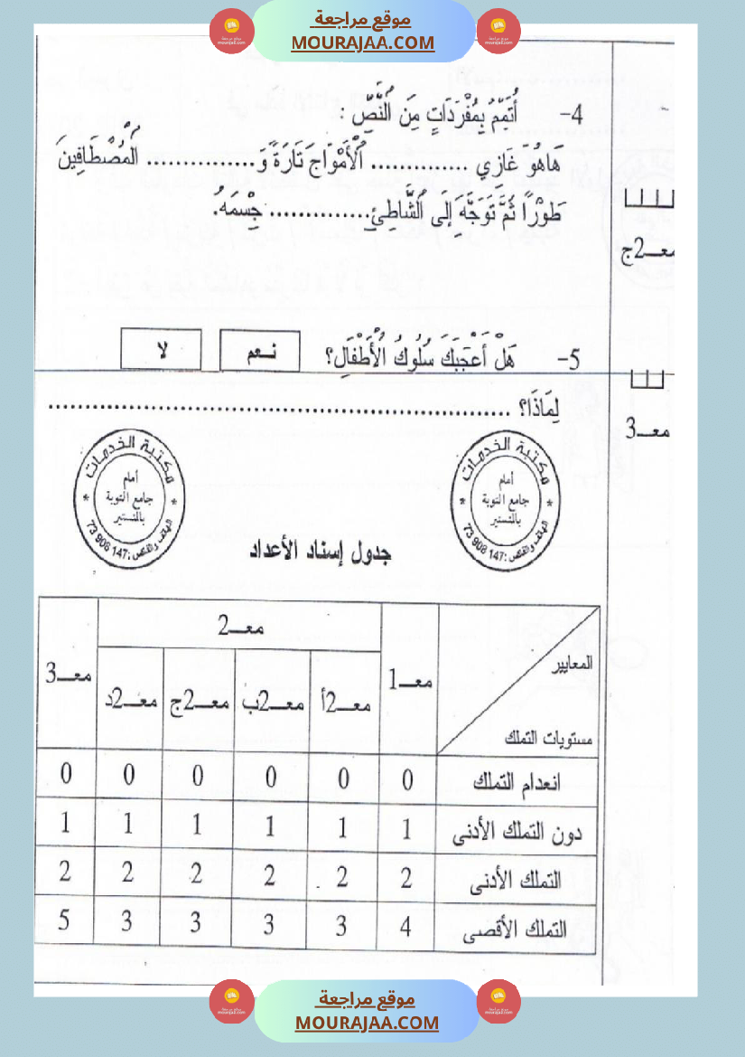 امتحان قراءة سنة اولى ثلاثي الثالث 
