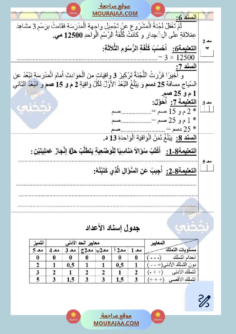 امتحانات رياضيات سنة رابعة ثلاثي الثالث 
