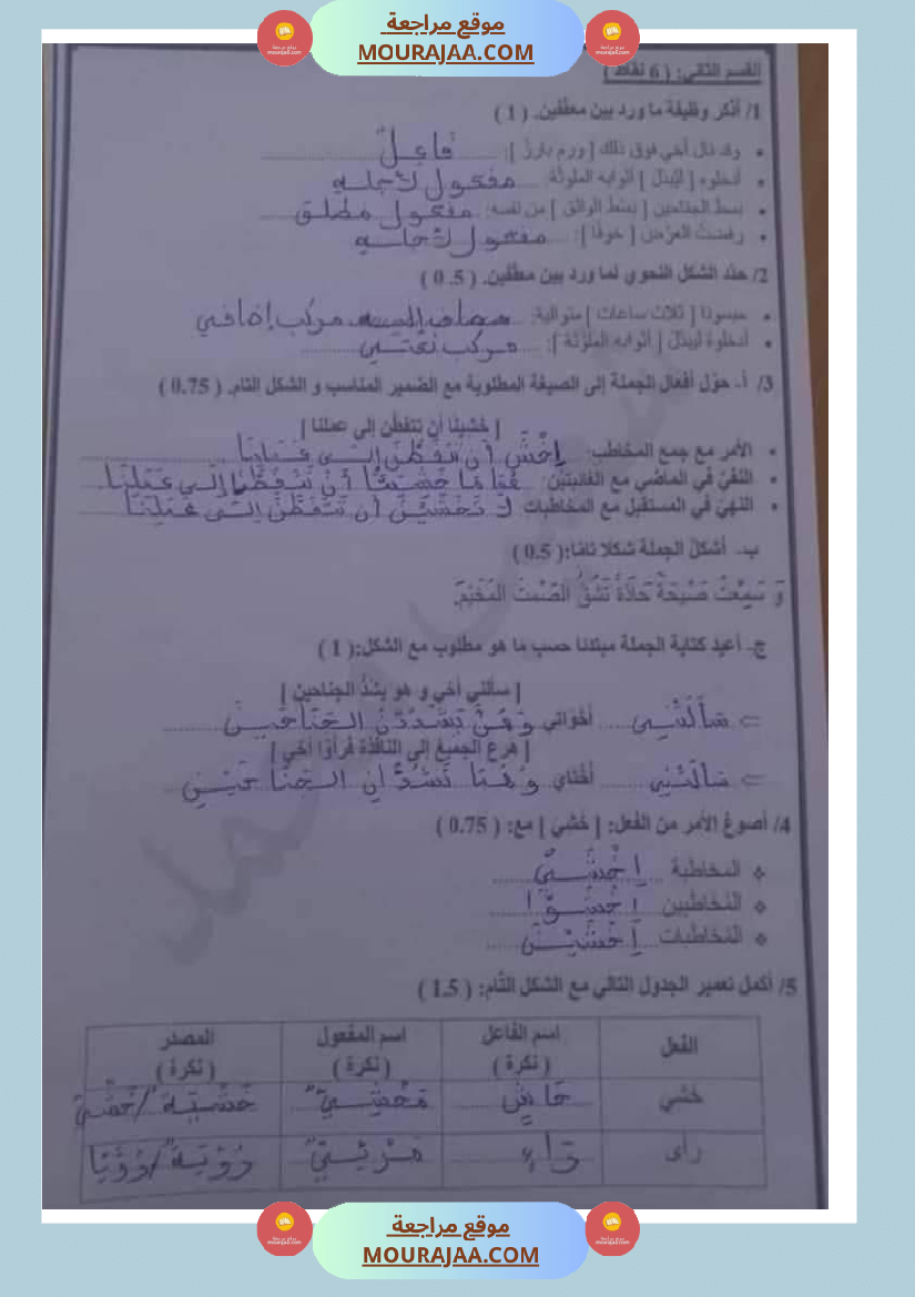 امتحان العربية سنة سادسة ابتدائي ثلاثي الثالث 