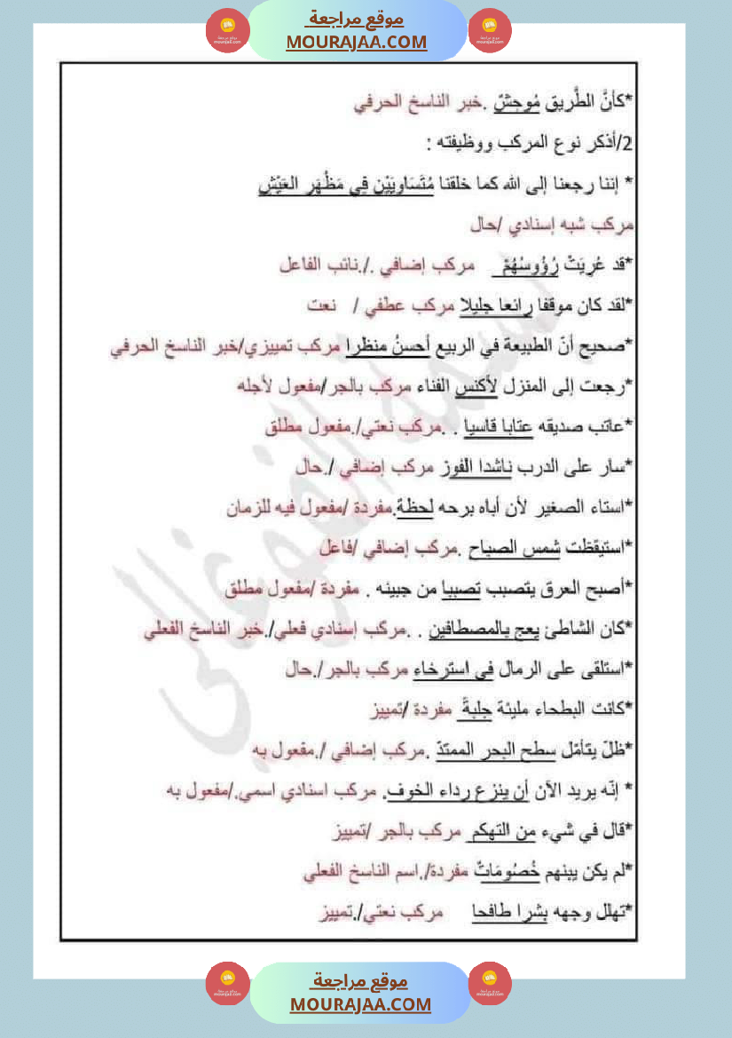 امتحان قواعد اللغة سنة سادسة ابتدائي ثلاثي الثالث 