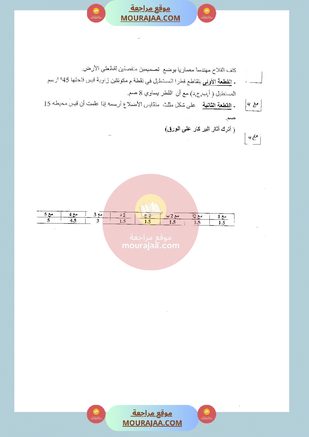 امتحان في الرياضيات سنة الخامسة الثلاثي الثالث