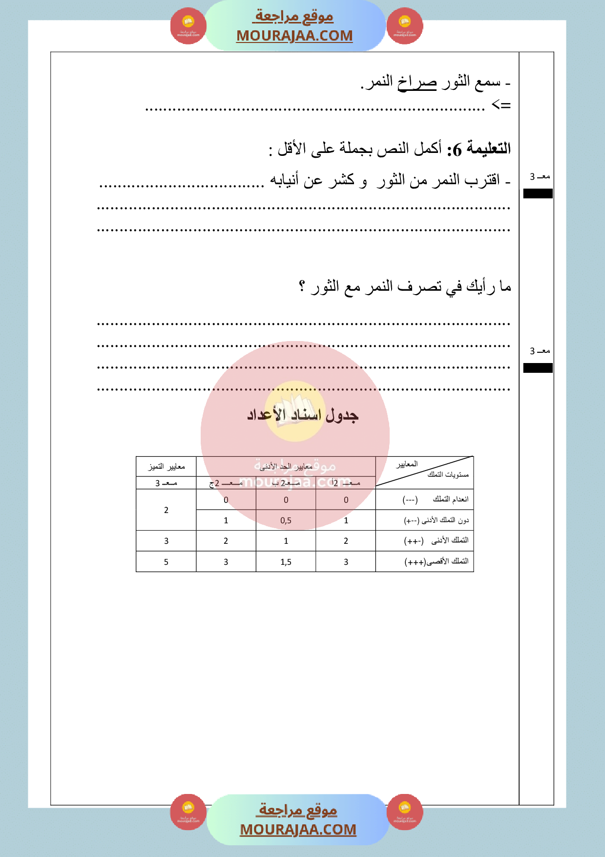 امتحان قراءة سنة الثانية الثلاثي الثالث