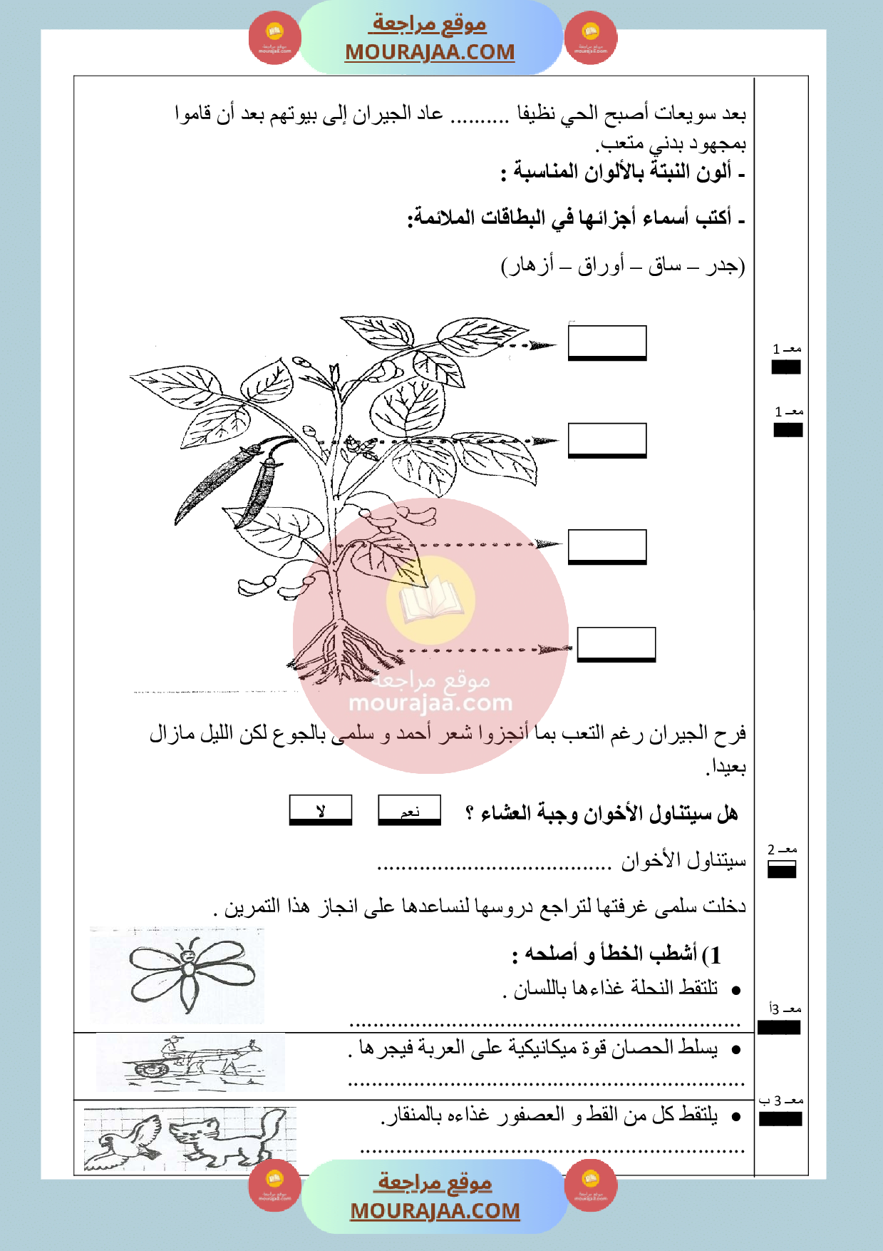 امتحان في الايقاظ العلمي سنة الثانية الثلاثي الثالث