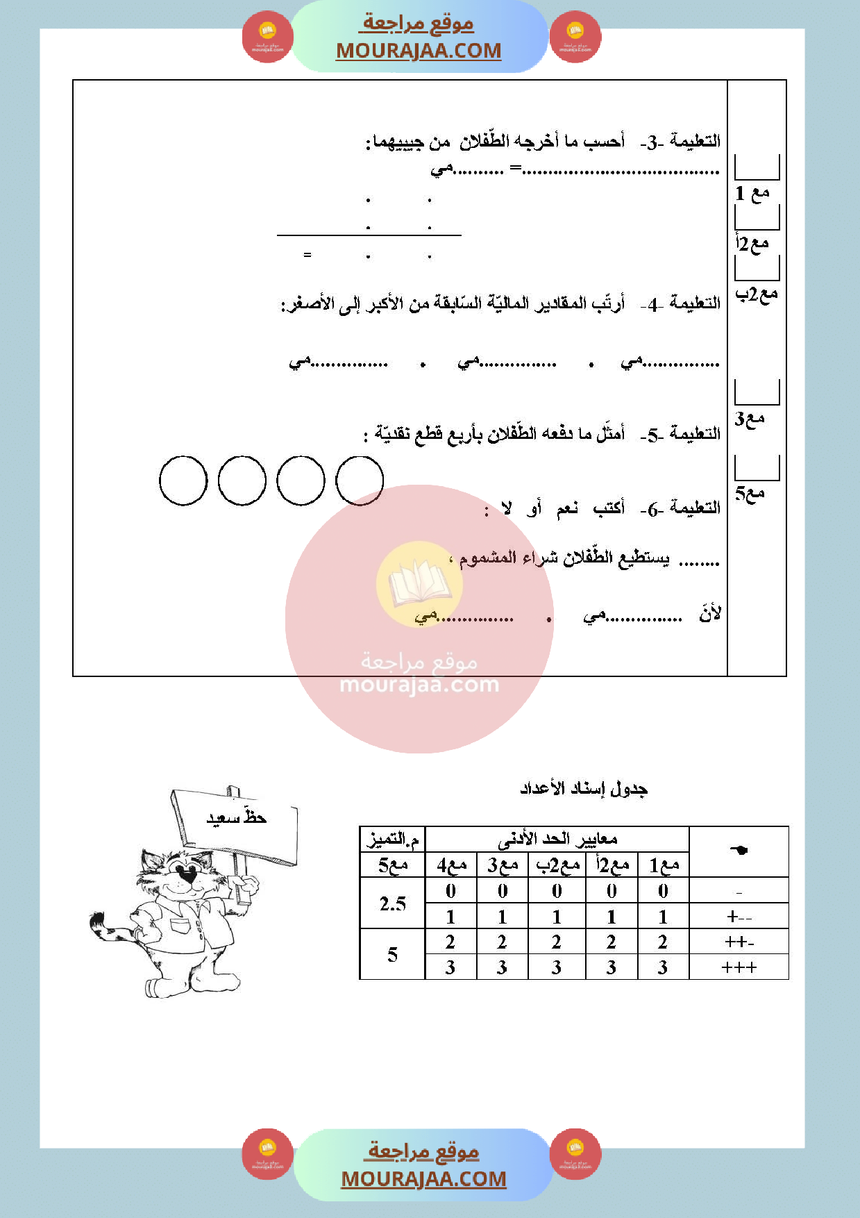 امتحان في رياضيات سنة الأولى الثلاثي الثالث