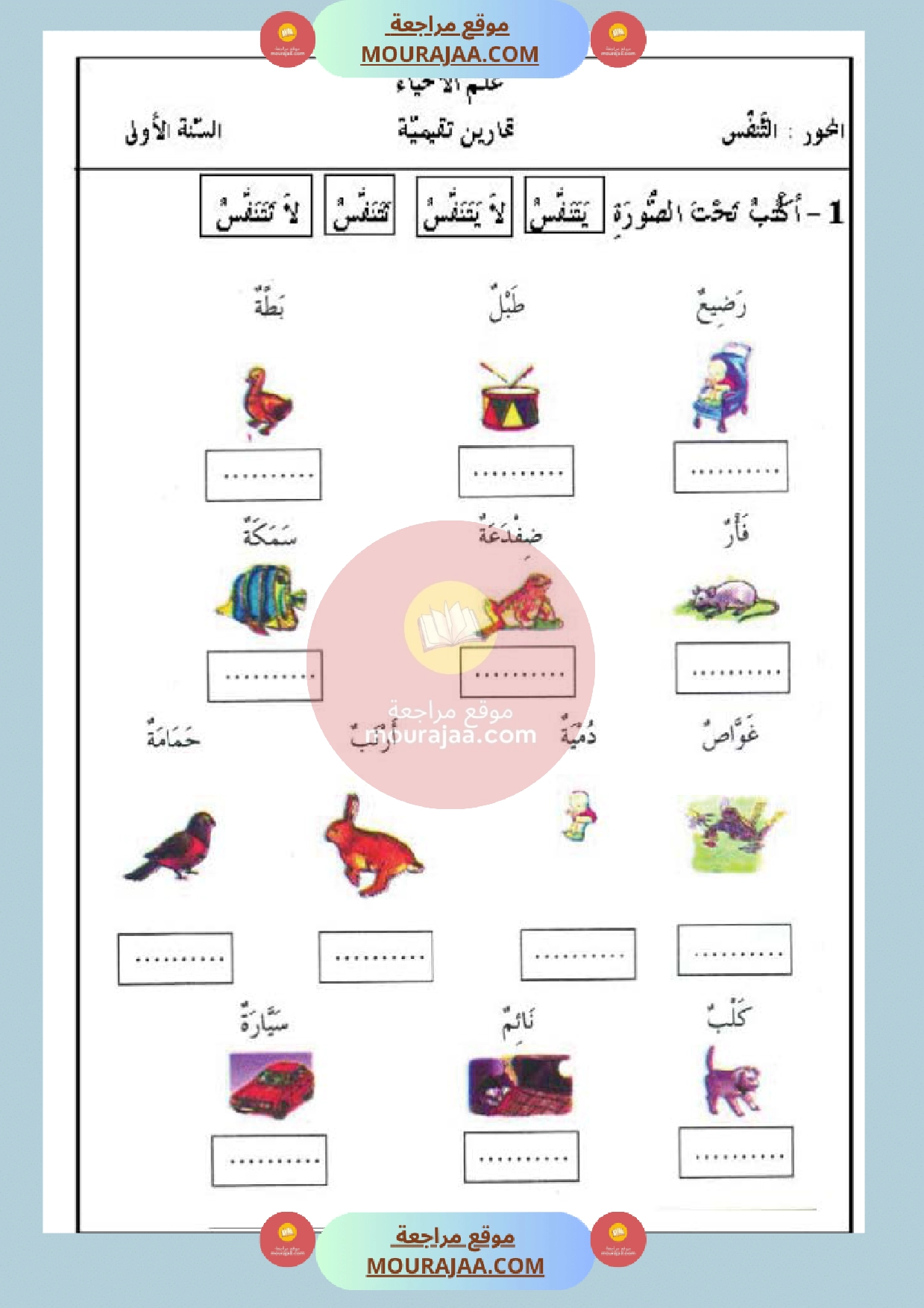 تمارين حول محور التنفس سنة أولى