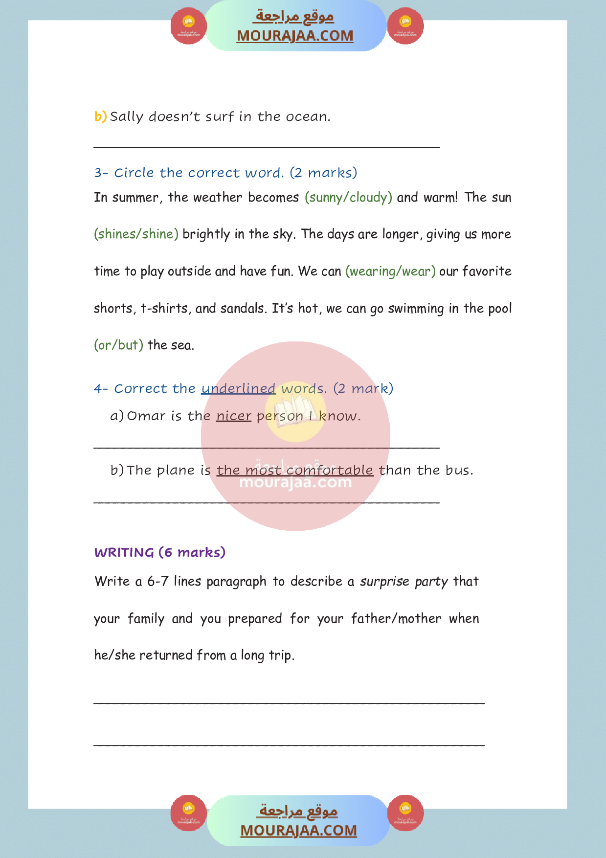 امتحان في انقليزية سنة السادسة الثلاثي الثالث