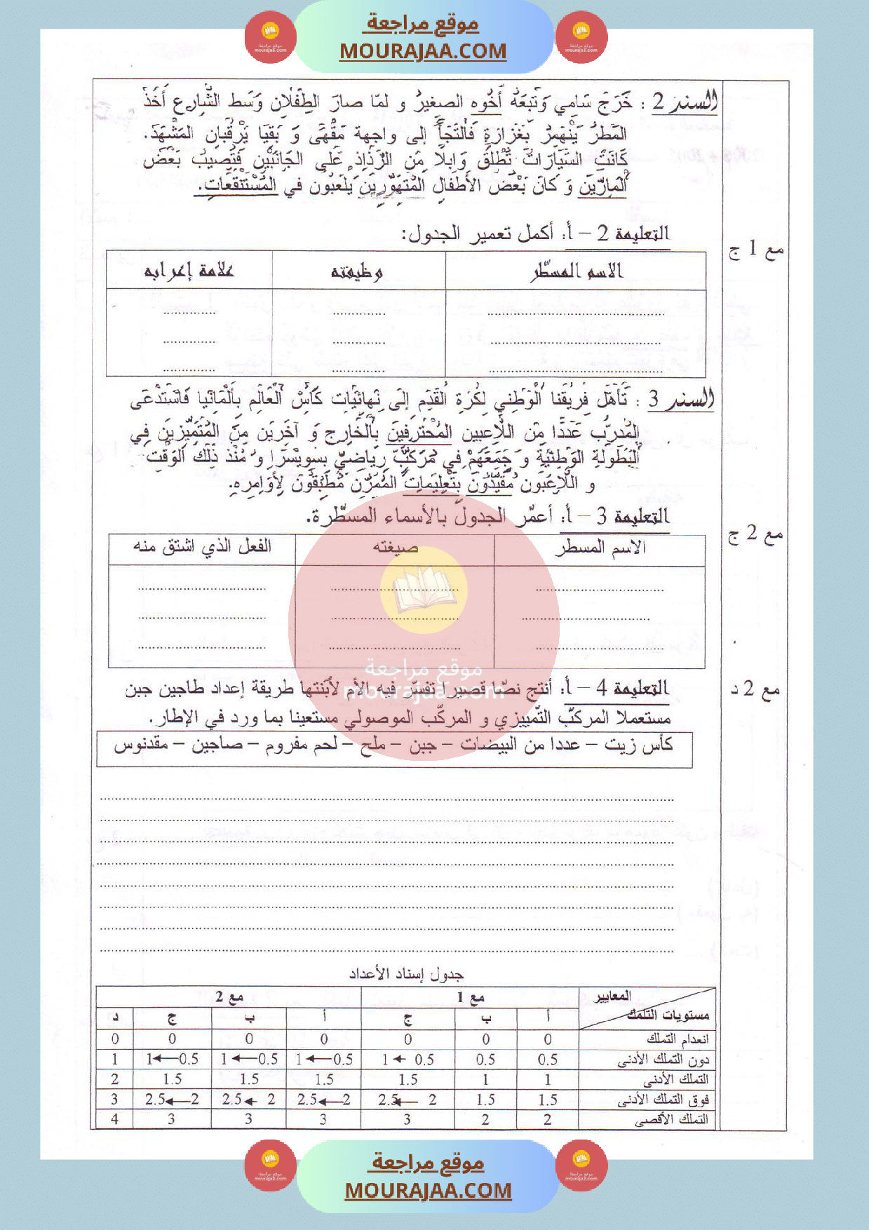 امتحان لغة سنة السادسة الثلاثي الثالث