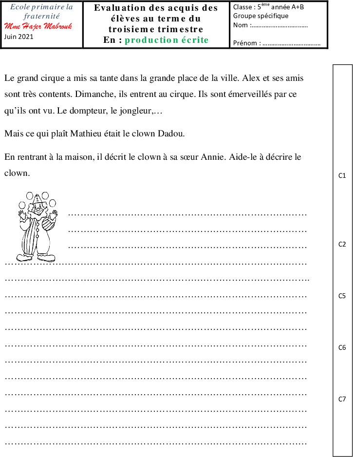 evaluation production 3eme trismetre