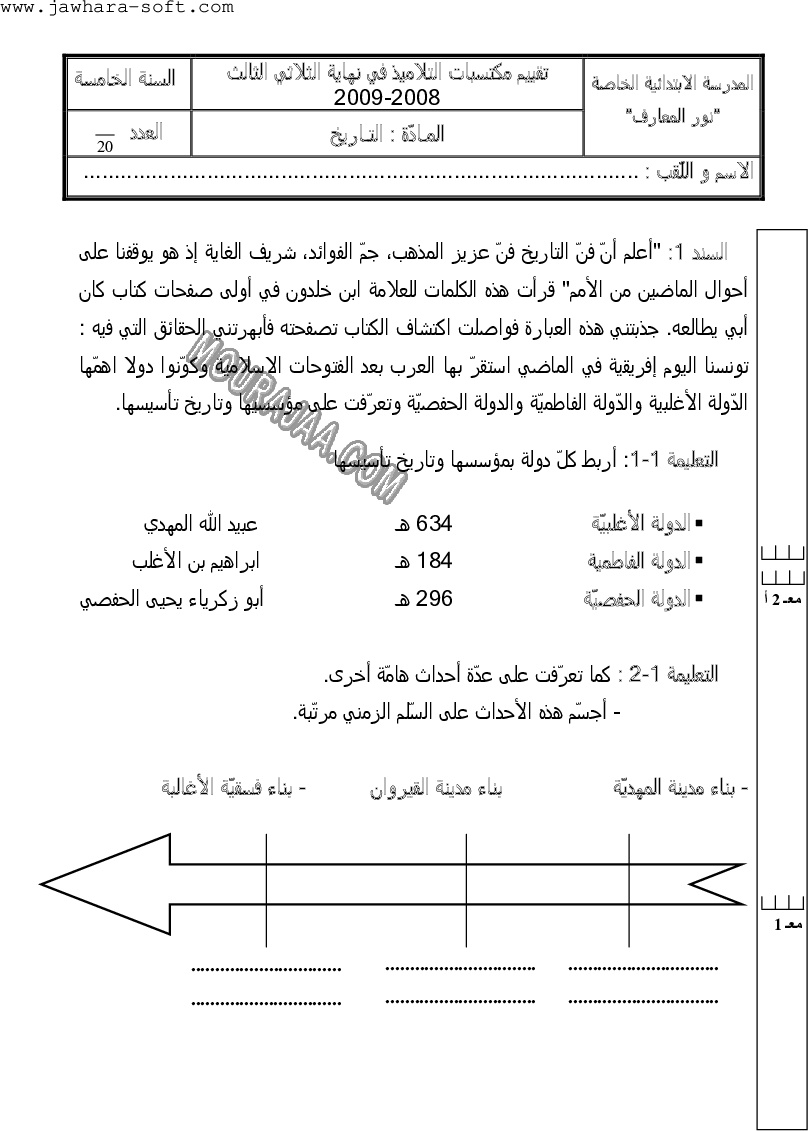 امتحان تاريخ سنة خامسة ثلاثي الثالث 