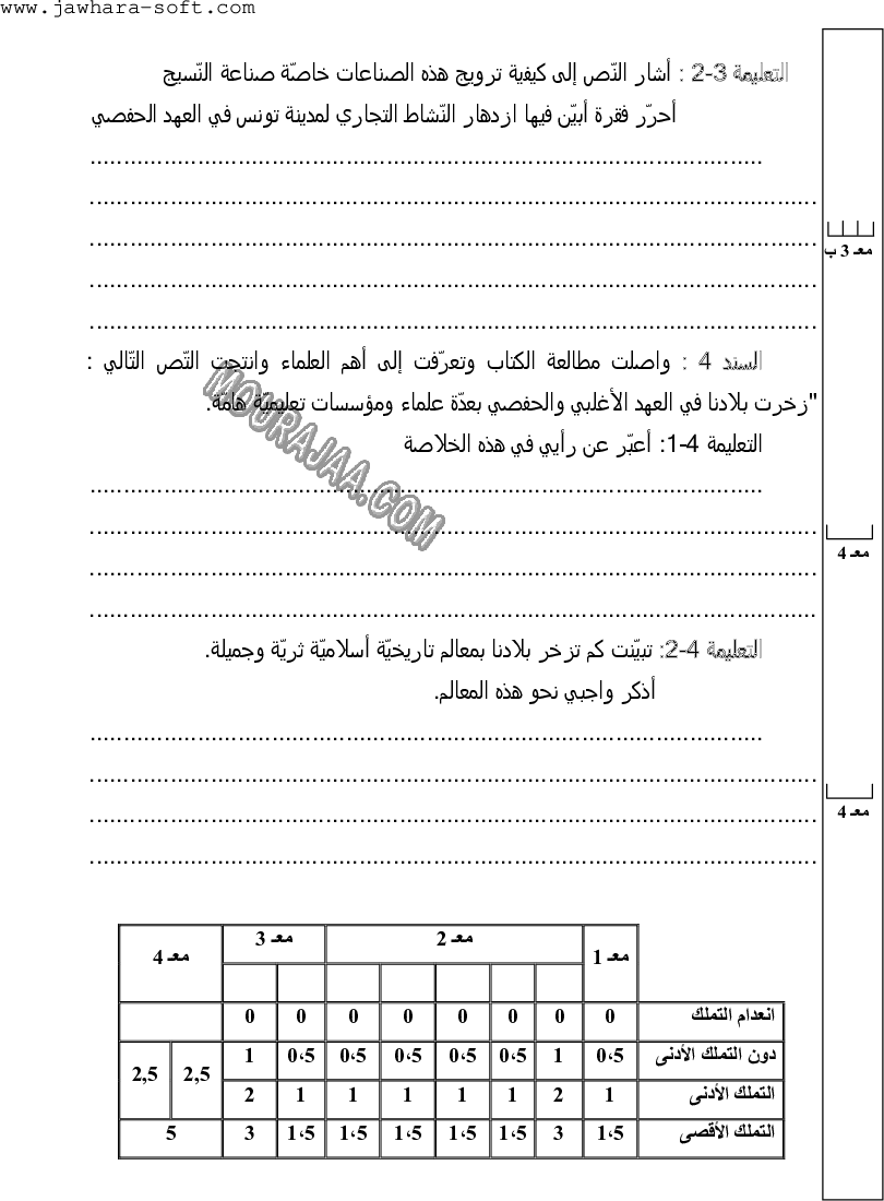 امتحان تاريخ سنة خامسة ثلاثي الثالث 