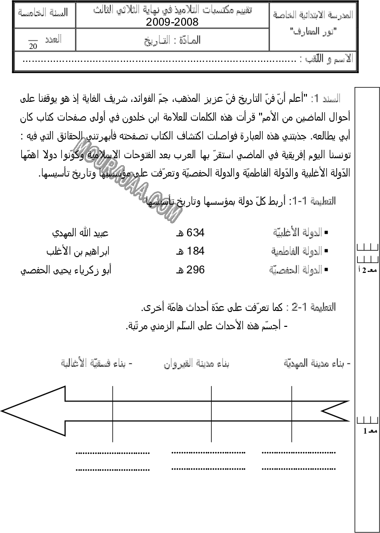 امتحان تاريخ سنة خامسة ثلاثي الثالث 
